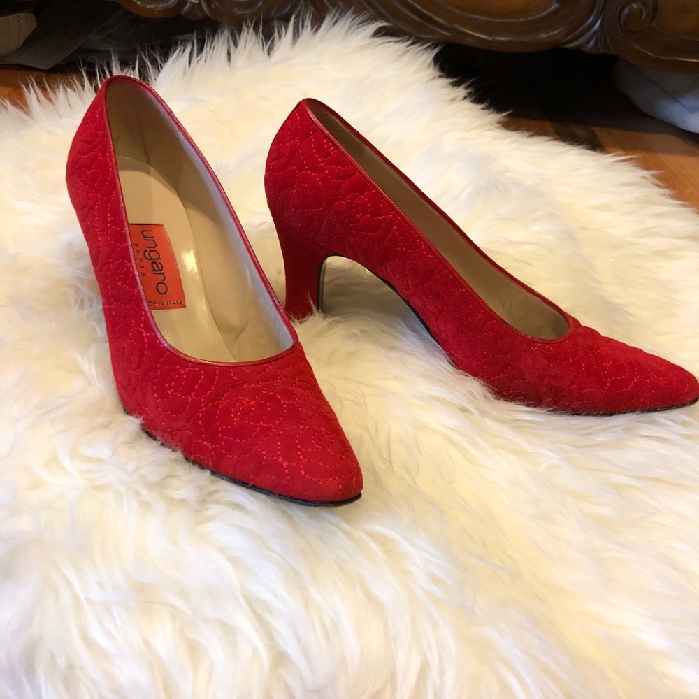 Vintage Ungaro Red Quilted Suede Heels